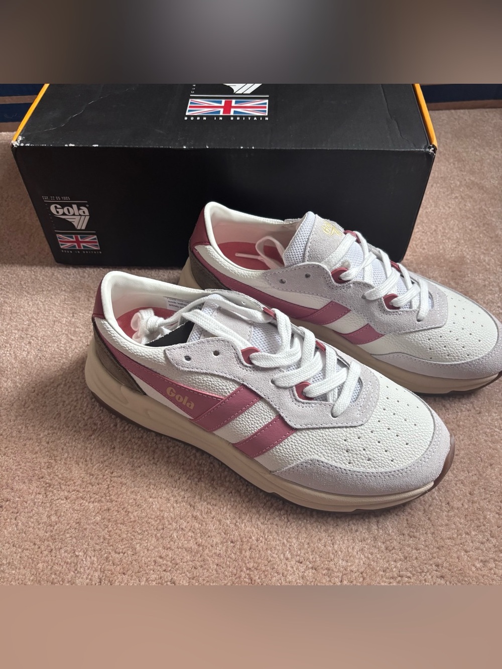 Gola Classics Saturn Sneakers White Pink Tan Khaki Size 7.5